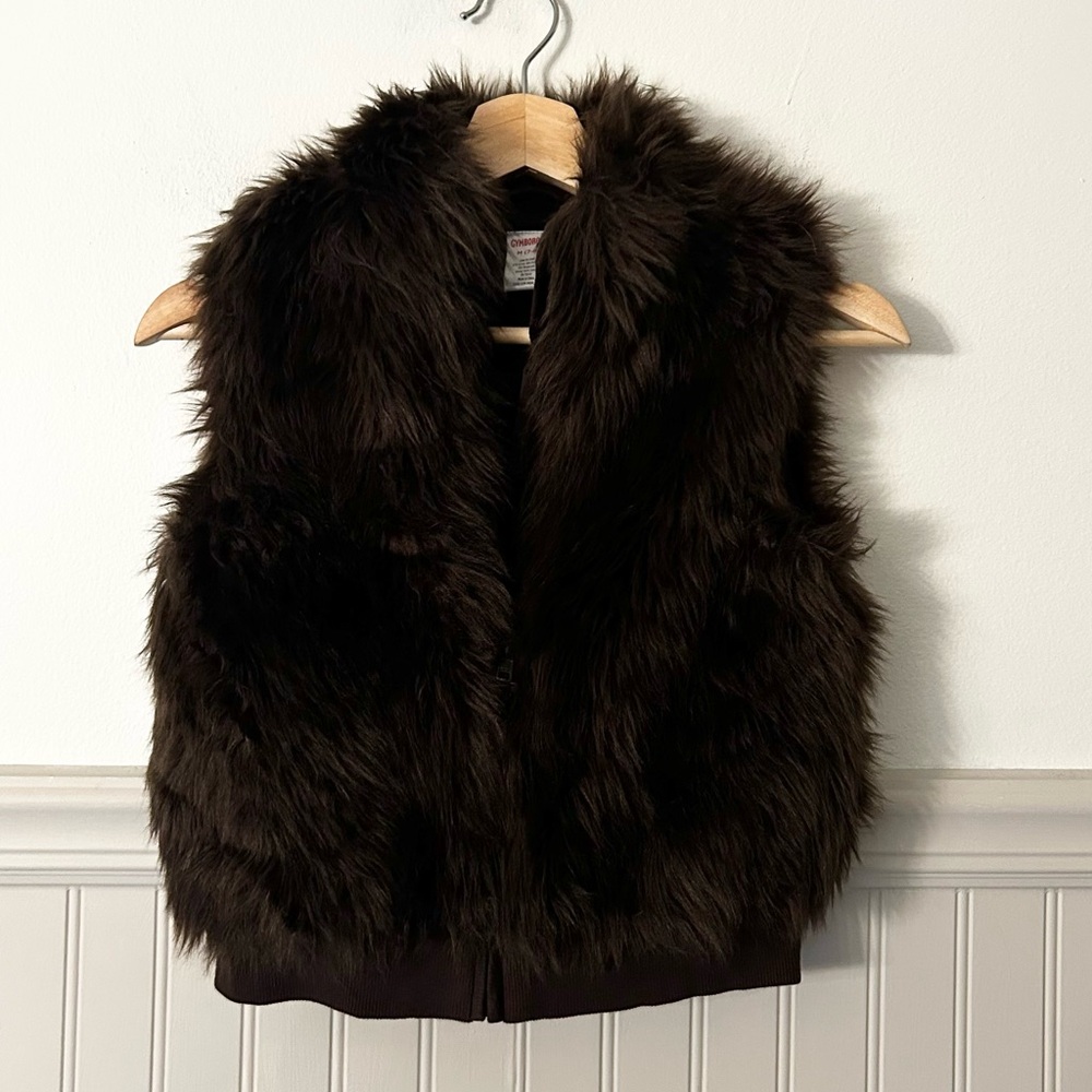 Gymboree Girls Medium Chocolate Brown Faux Fur Zip Up Vest Cozy Layering